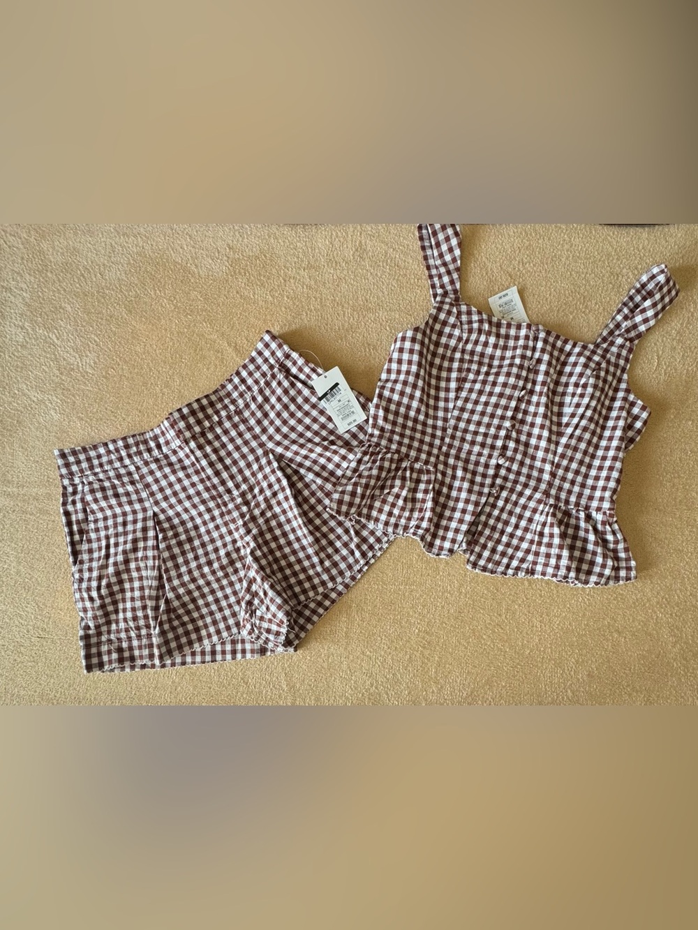Target Brown and White Gingham Womens Two-Piece Set - Sleeveless Top & Shorts